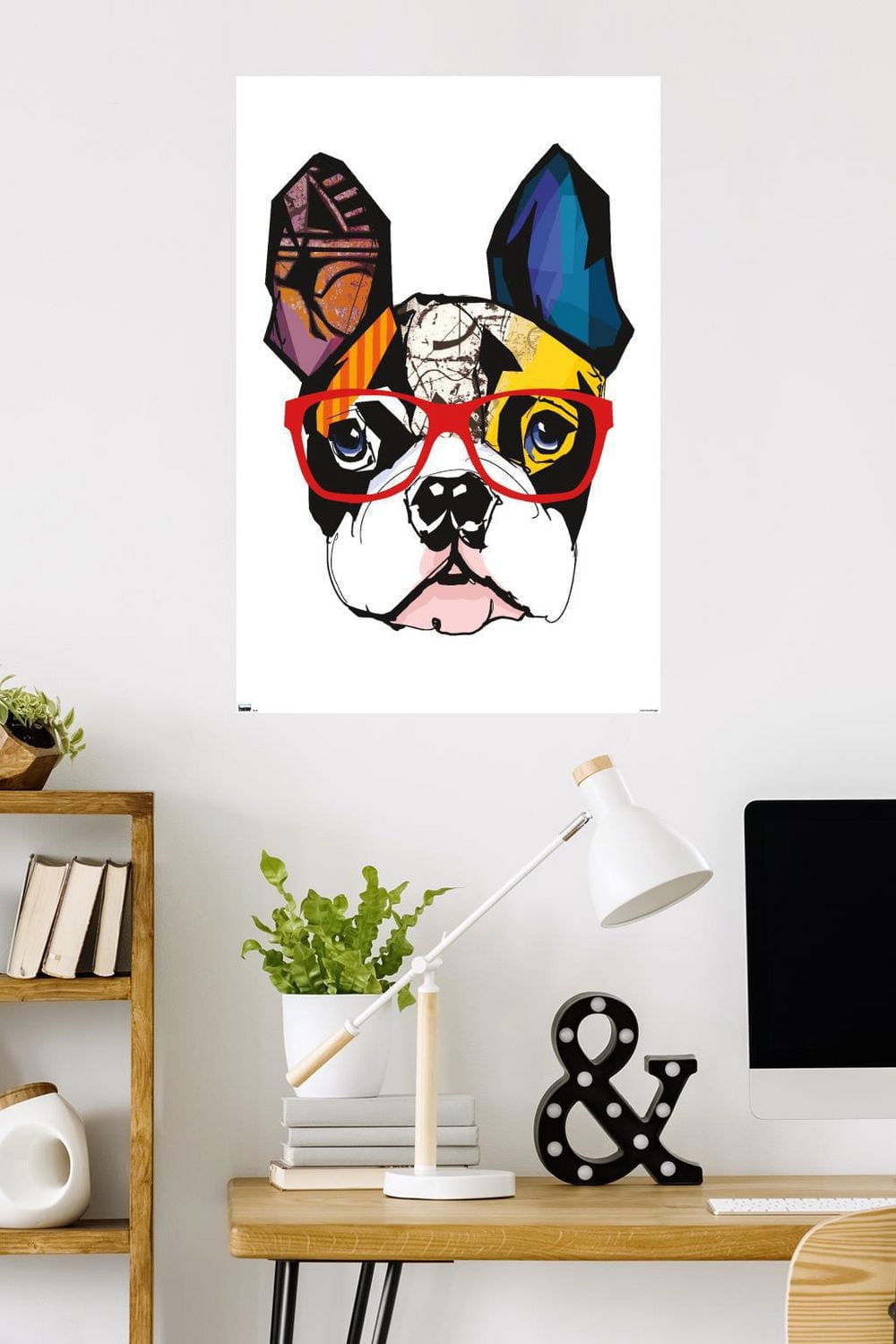 Art Deco - Boston Terrier with Glasses Wall Poster, 22.375" x 34"
