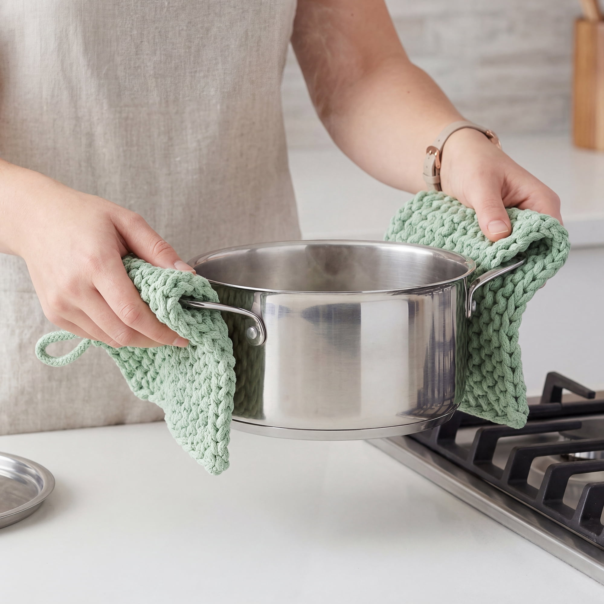 Unique Bargains Pot Holders Heat Resistant Non Slip Hot Pads Light Green 7.5*7.5in