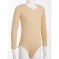 thumbnail image 3 of inlzdz Kids Girls Fleece Long Sleeve Nude Leotard for Gymnastics Ballet Dance Bodysuits Unitard Round Neck 150, 3 of 7