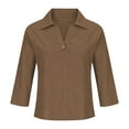 thumbnail image 4 of Gamivast Linen Shirts for Women Loose Fitting Lapel Collar V Neck Dressy Casual Blouses Trendy 3/4 Sleeve Tunic Beach Tee Summer Office outfits, 4 of 5