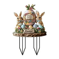 ZMKIAG Easter Decorations Outdoor Metal Bunny Decorative Garden Stakes Rabbits Happy Easter Yard Sign Spring Decor for Home Front Door Yard Outside Porch Lawn Sidewalk