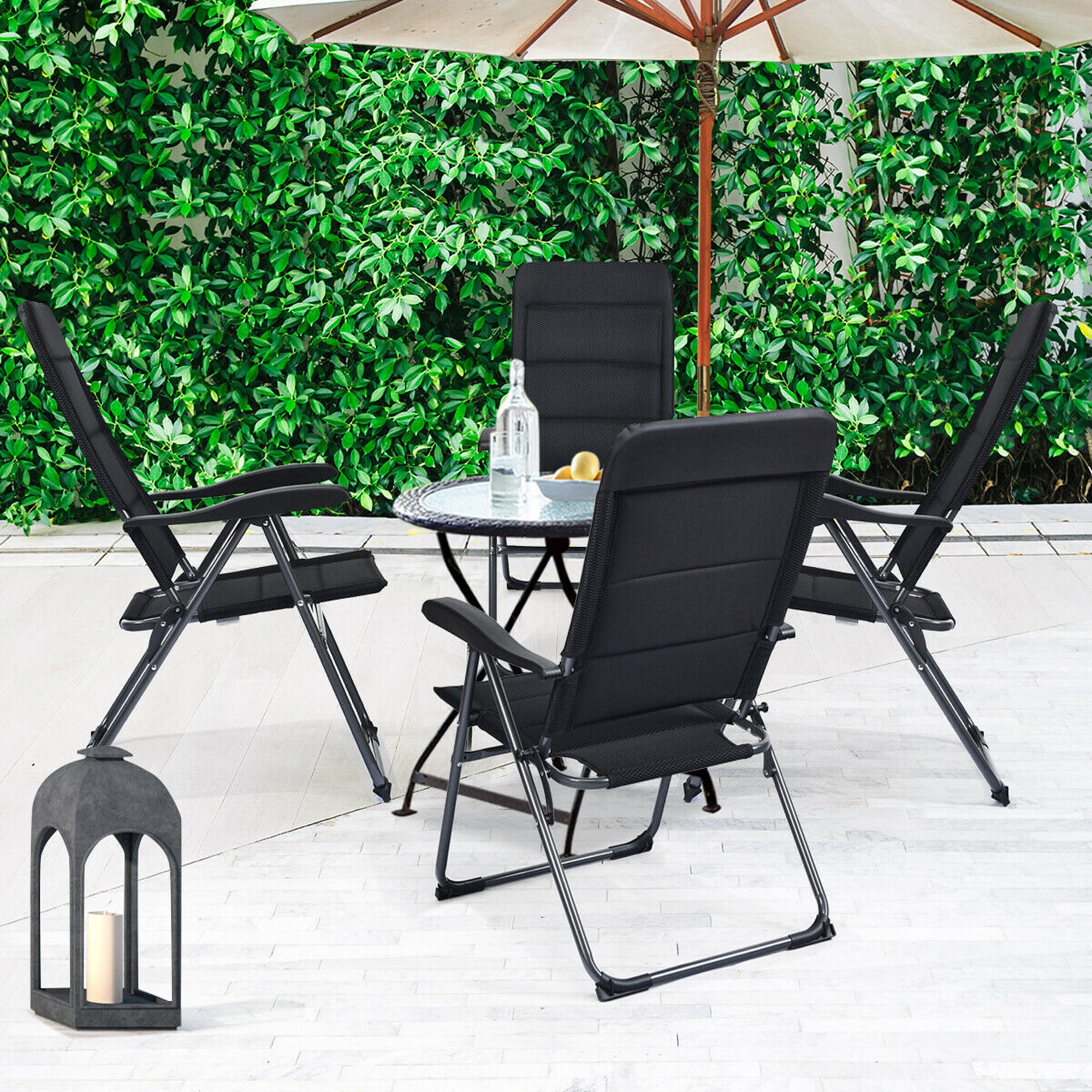 Gymax 4PCS Patio Folding Chairs Back Adjustable Reclining Padded Garden Furniture