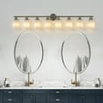 thumbnail image 4 of Holaki 52" Modern 8-Light Vanity Wall Sconce, Brushed Nickel Finish with Frosted Glass Shades for Bathroom or Hallway Lighting (E26, No Bulbs Included), 4 of 9