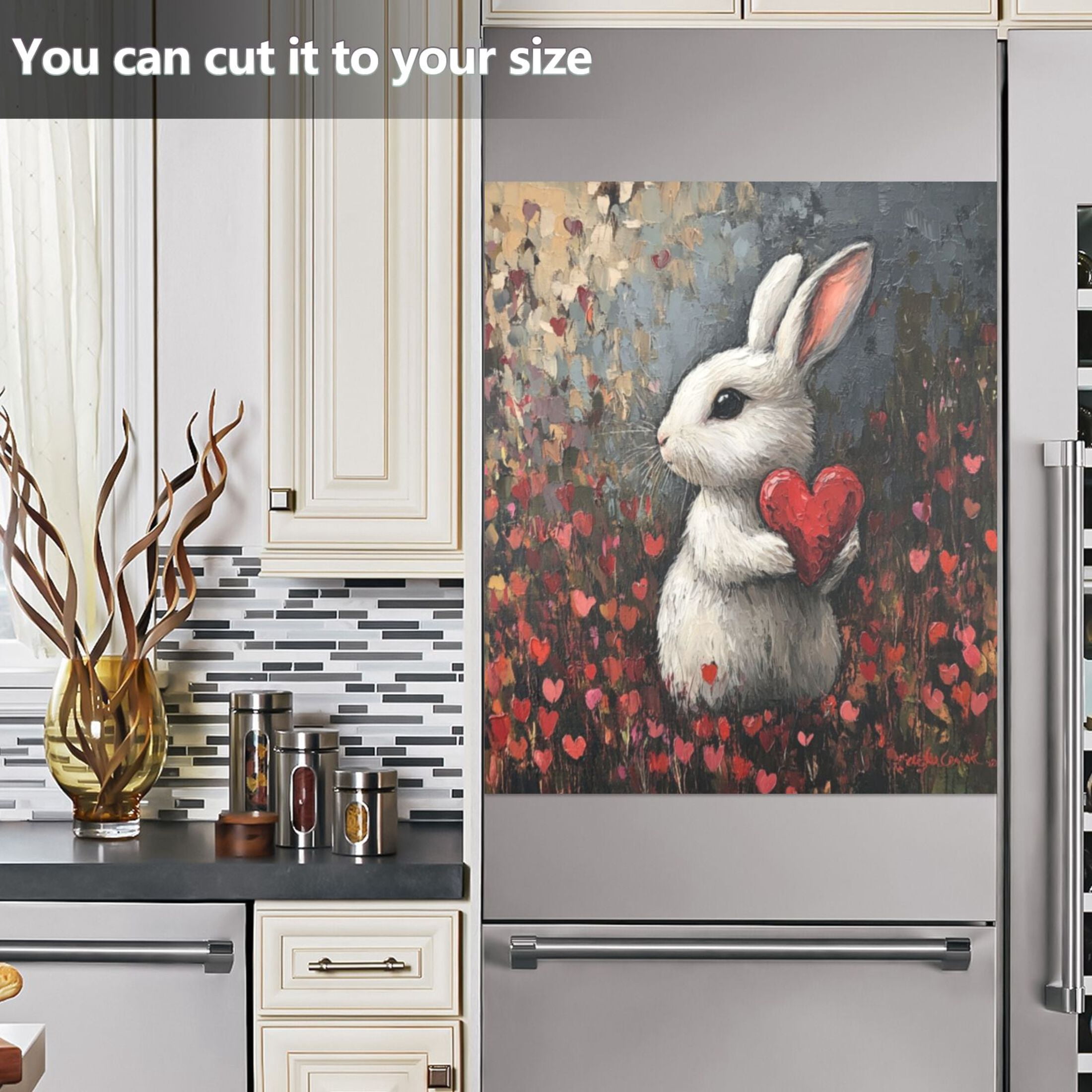 Dishwasher Magnetic Sticker 23x26 Inch Refrigerator Magnetic Sticker Washing Machine Magnetic Sticker Kitchen Panel Magnetic Sticker Home Decor Valentine's Day Bunny