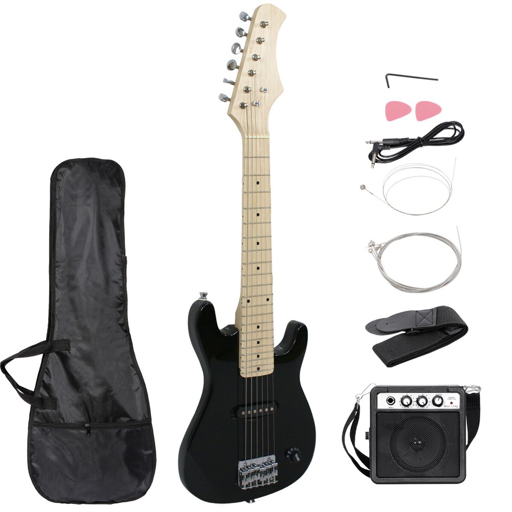 SONGMY Black 30" Kids Electric Guitar with 5w Amp, Complete Guitar Starter Kit with Gig Bag Strap Cable, Strings Picks