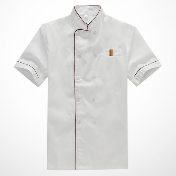 ORDDIART 1Set Durable Easy to Wash Short-sleeved Chef Shirt for Men and Women in White Size XXL
