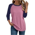 thumbnail image 2 of Maplenight 3/4 Sleeve Shirts for Women Crew Neck Loose Fit Casual T-Shirt Trendy Color Block Tees Womens Fall Tops, 2 of 4