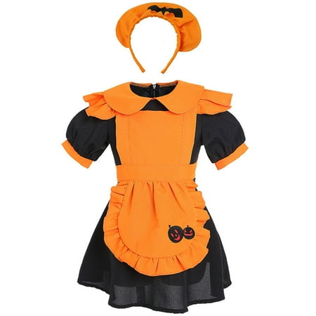 

XIEULQP Baby Girl Clothes Toddler Girls Halloween Themed Party Children s Orange Bat Party Birthday Halloween Summer Dress Orange