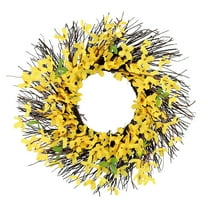 Tkrady 15.75inch Artificial Forsythia Flower Wreath Spring Summer Fall Wreath Silk Leaves Wreath for Front Door Wreath Porch Farmhouse Patio Garden Home Decor (Yellow)