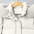 thumbnail image 5 of Rutainlusire Women's Hooded Puffer Jacket, Zip and Snap Front Winter Coat with Faux Fur Trim and Pockets, Warm Short Outerwear for Cold Weather, 5 of 6