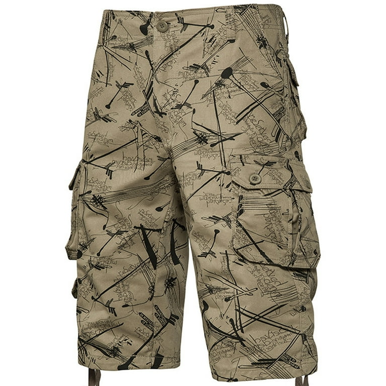 Mens Cargo Shorts UK Casual Outdoor Comfy With Multiple Pockets Loose Fit Workwear Combat Elasticated Waist Half Pant Hiking Camping Straight Leg
