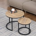 thumbnail image 3 of Villachico 24" Round Nesting Table / End Table / Side Table, Natural Oak Wood top and Metel Frame, 3 of 6