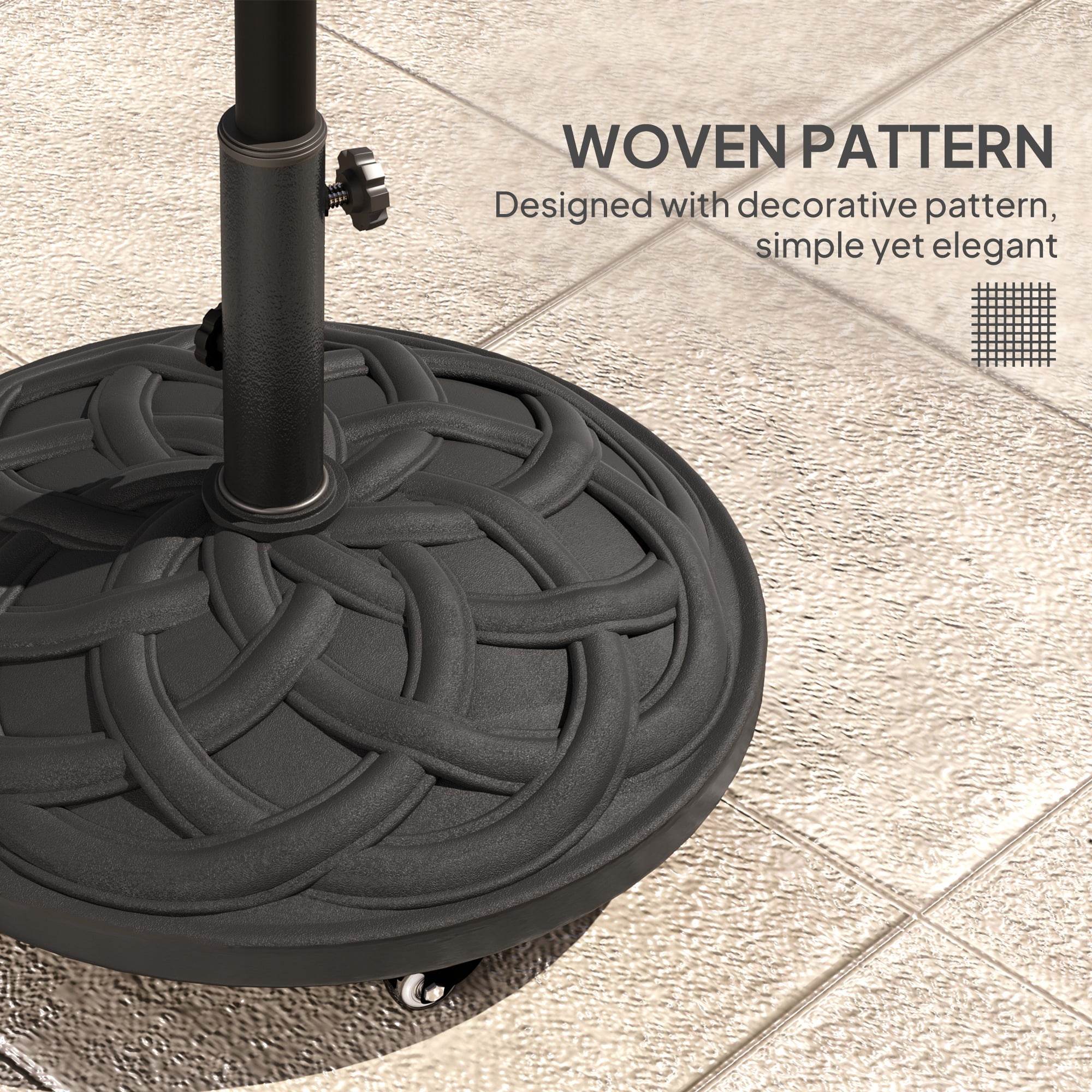 Outsunny Round Patio Umbrella Base with Wheels, 44 lbs Resin Umbrella Stand Base, Patio Umbrella Holder for 1.3"/1.5"/1.9" Umbrella Poles, Black
