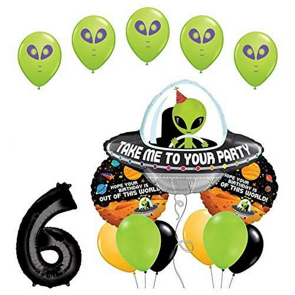 Space Alien 6th Birthday Party Supplies Balloon Bouquet Decorations