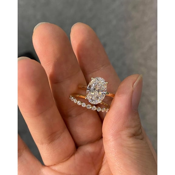 Jewelerix Oval Brilliance Moissanite Ring with Elegant Double Band, Vermeil Engagement Ring, Wedding Ring for Her