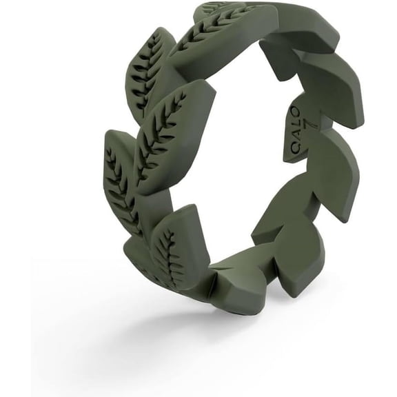 QALO Women's Sage Vine Silicone Ring – Durable Wedding Bands with Flexible Comfortable Fit – Skin-Friendly and Lightweight Design – Size 10