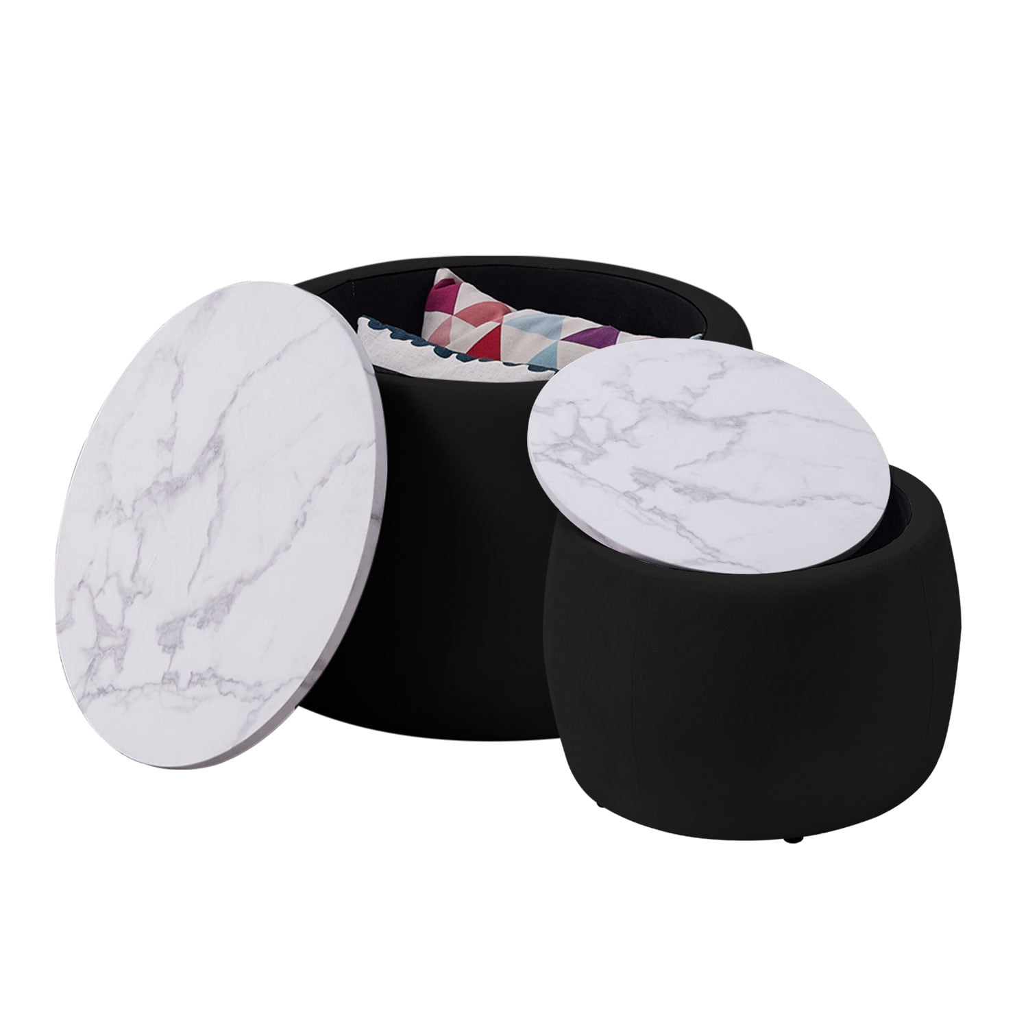 Set of 2 Nesting Round Storage Ottoman, Circle Ottoman Footstool with ...