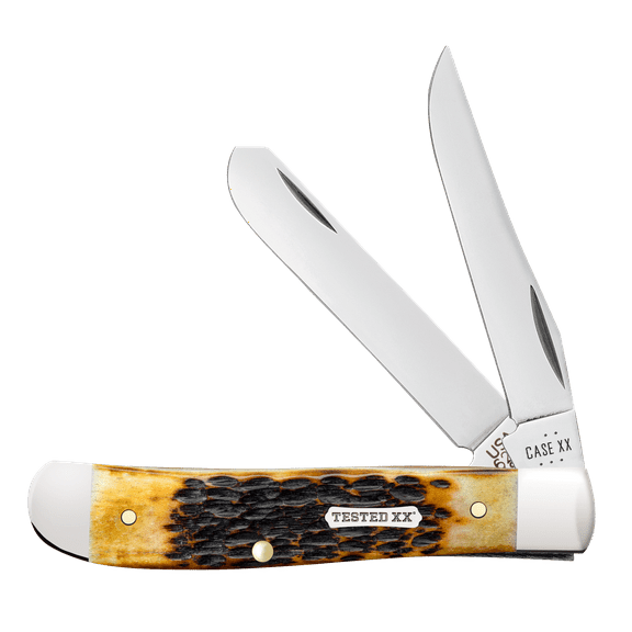 Case XX Knives Mini Trapper Jig Burnt Amber Bone Carbon Steel Pocket Knife