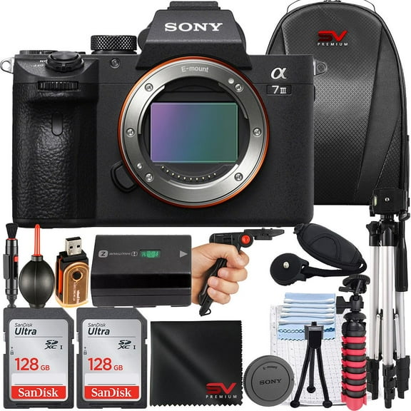 Sony A7 III Mirrorless Camera with 2 Pack 128GB SanDisk Memory Card   Tripod   Backpack   SV Premium Accessory Bundle (International Version)