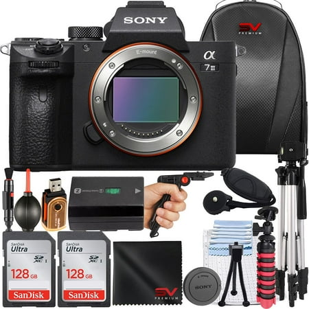 Sony A7 III Mirrorless Camera with 2 Pack 128GB SanDisk Memory Card + Tripod + Backpack + SV Premium Accessory Bundle (International Version)