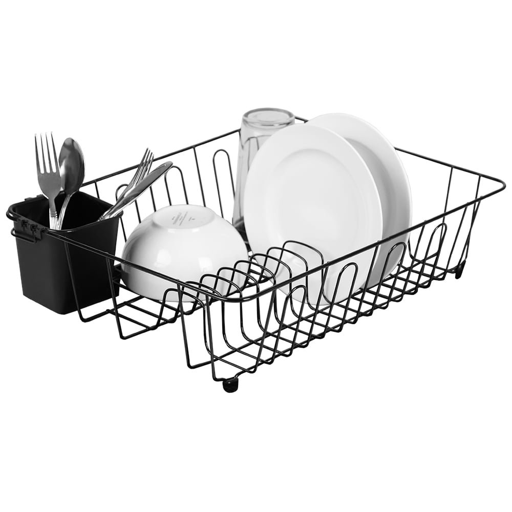 Home Basics Large Vinyl Coated Wire Dish Rack with Utensil Holder ...