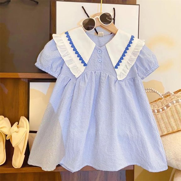 Vedolay Rompers Girls Summer Zipper Up Ribbed Romper Short Sleeve One Piece Jumpsuits,Blue 4-5 Years