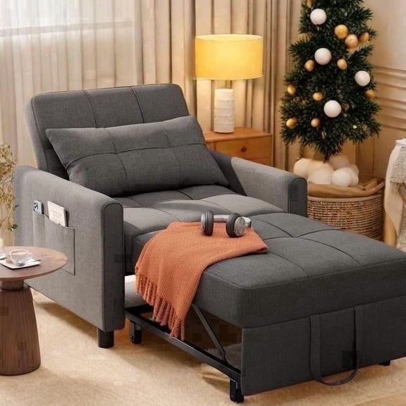 Recliner Chair, Lofka Convertible Futon Sofa Bed with Adjustable Backrest, Couch for Living Room, Bedroom, Dark Gray