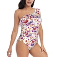 thumbnail image 3 of Gukieu watercolor butterflies Print One-shoulder Ruffled One-piece Swimsuit with Removable Chest Pads and Tummy-control Swimsuit for Women-Medium, 3 of 6