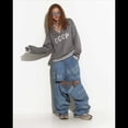 thumbnail image 4 of Suéter de Punto con Cuello en V y Larga para Mujer con Estampado de Letras Gris L, 4 of 7