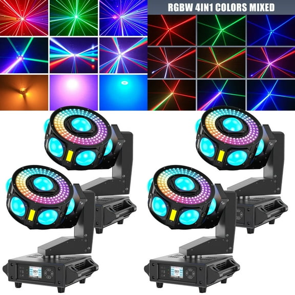 4 Pack Moving Head Beam Light 200W 108 LEDs RGBW 540Rotation DJ Light DMX 512 19/25CH with Sound Activated ,Stage Light for Disco Wedding Parties Live Show Bar