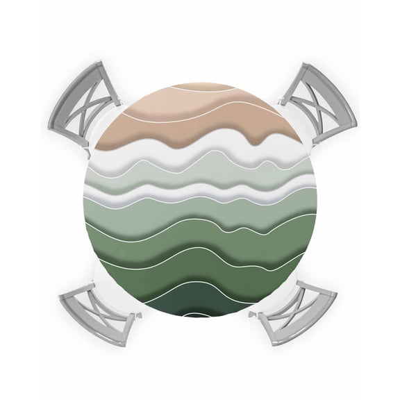 nqOlkjepod Sage Green Ombre Stripe Round Tablecloth, Fitted Table Cover with Elastic for 55"-60" Round Tables, Abstract Summer Beach Coastal Table Cloth Outdoor Dinning Party Waterproof Tablecloths