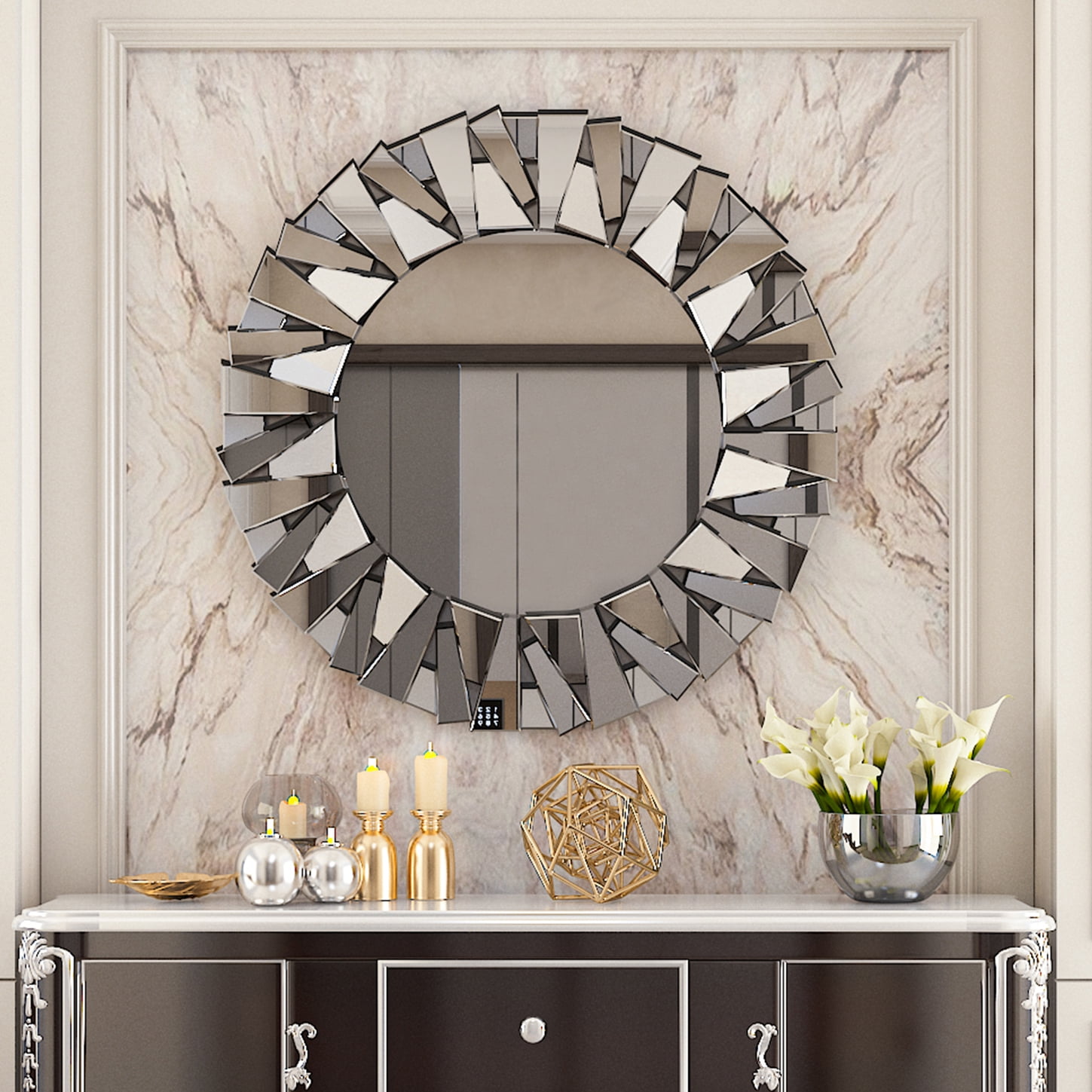 LUVODI Clear Sunburst Wall Mirror Decorative Accent Mirror for Bathroom Living Room Decor Round 32in
