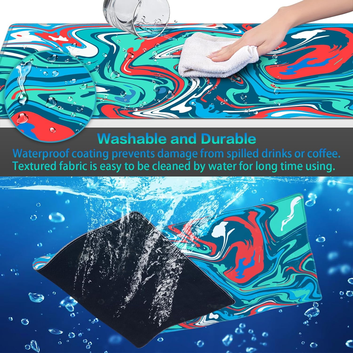 Gaming Mouse Pad, Fluid Pattern Mouse Pad 31.5x15.7inch Large Extended Computer Mouse Mat Keyboard Full Desk Mousepad for Gaming, Office, Home