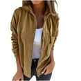 thumbnail image 2 of Womens Zip Up Hoodies Oversized Corduroy Long Sleeve Shirts with Hood Solid Pocket Drawstring Hooded Jacket (Khaki S), 2 of 6