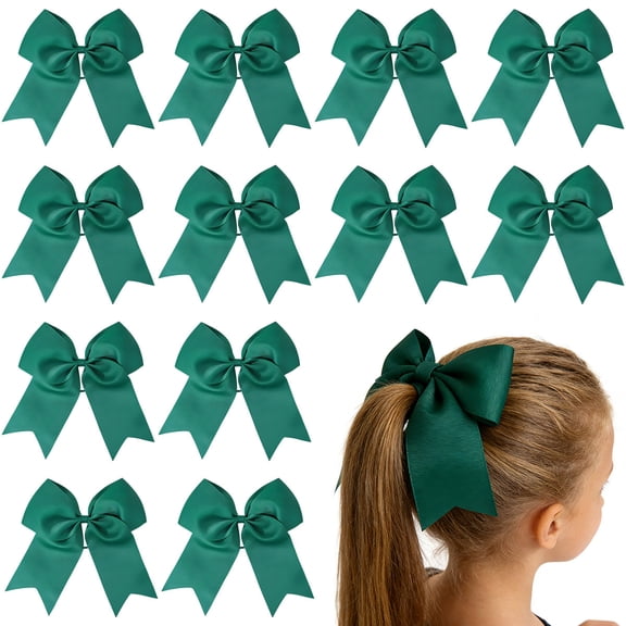 JoyBowie 12pcs 8inch Green Satin Hair Bows Vibrant Hair Accessories for Girls Suitable for Team Party Styling