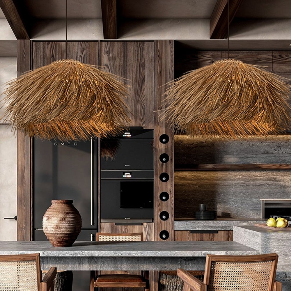 UEEYAC Hand-Woven Rattan Lamps Wabi-sabi Chandeliers Rural Retro Rattan Chandelier