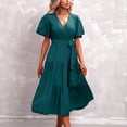 thumbnail image 3 of VUPSGEZ Summer Women Casual Solid Color V Neck Short Sleeved Loose Dress Summer Women Ladies Dress Summer(GN1,XXL), 3 of 6