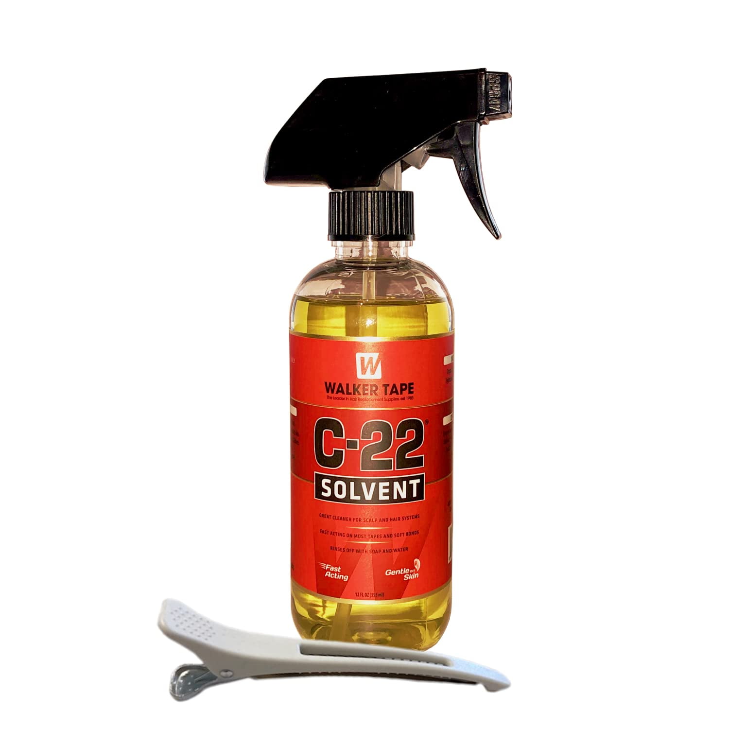 C22 Solvent Wig Glue Remover 12oz w/ White Hair Sectioning Clip Bundle