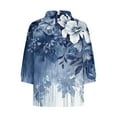 thumbnail image 4 of YABCSAZ Women's 3/4 Sleeve Shirts V Neck Cotton Linen Blouses Top Casual Retro Style Floral Print Jacquard Loose T-Shirt 3/4 Sleeve Tops, 4 of 5