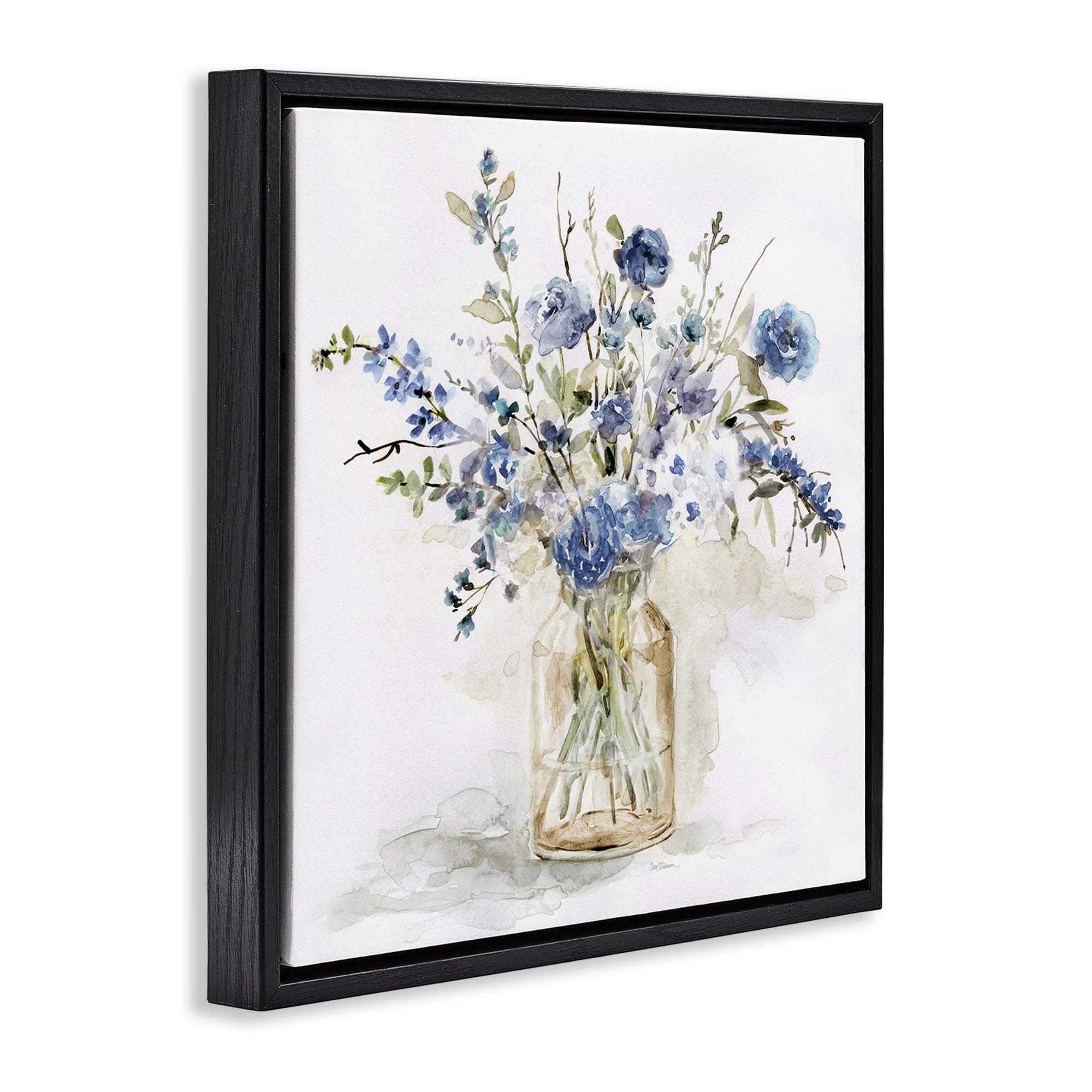 Stupell Industries Spring Floral Dollops Black Framed Floater Canvas Wall Art, design by Carol Robinson