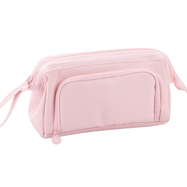 sweethay Bolsas de lápices de gran capacidad, caja de almacenamiento de doble capa, papelería, suministros escolares de Color sólido, regalos Carpetas de archivos Rosado