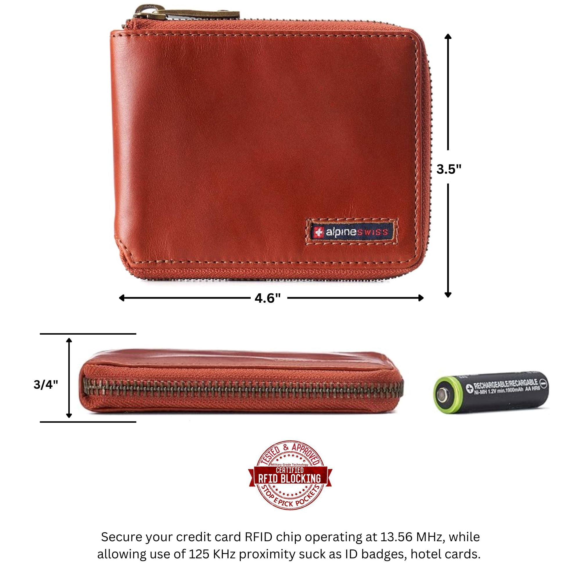 Alpine Swiss Zipper Bifold Wallet for Men Women RFID Protected