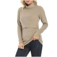 thumbnail image 2 of Lolmot Maternity Mock Turtleneck Long Sleeve Breastfeeding Shirts Stretch Solid Color Basic Layering Slim Fit Pregnancy Thermal Tops Nursing Tops Tees, 2 of 4