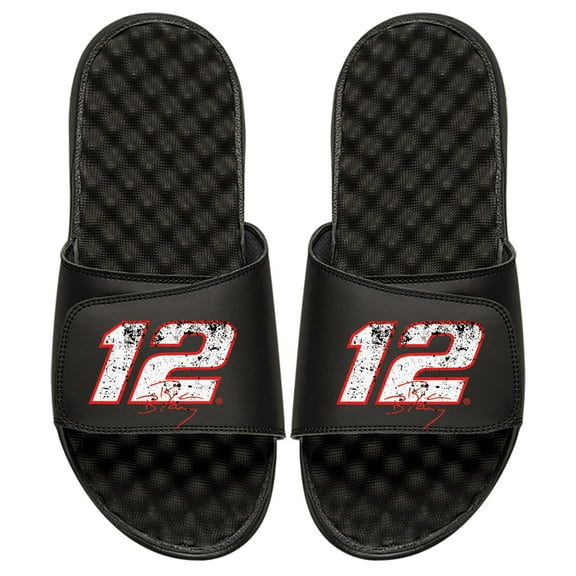 Men's ISlide Black Ryan Blaney NASCAR Driver Distressed Slide Sandals