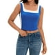 thumbnail image 1 of ATHLECHIC Camiseta sin mangas de cuello cuadrado de verano para mujer, top corto de bloques de color, M Azul, 1 of 5
