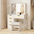 thumbnail image 3 of Infans Modern Vanity Desk w/ Sliding Mirror & Lights Stool 5 Drawers Hooks Open Storage, 3 of 7