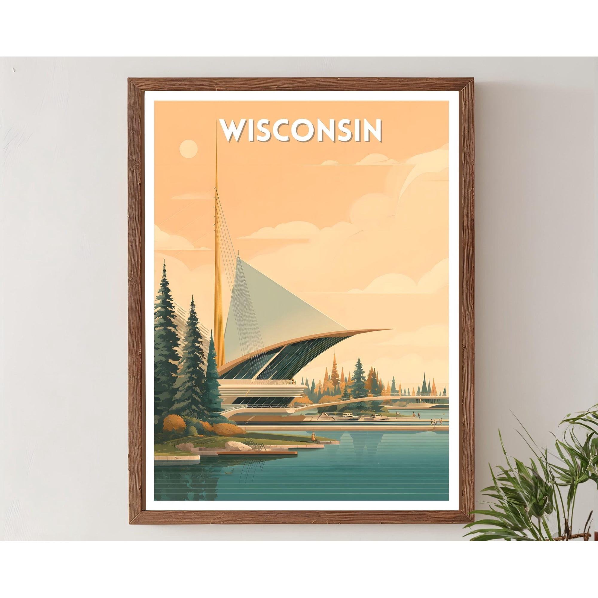 Wisconsin USA Retro Travel Mid Century Modern Vintage Landscape Art North American Travel Wall Art Poster , Poster Print Only