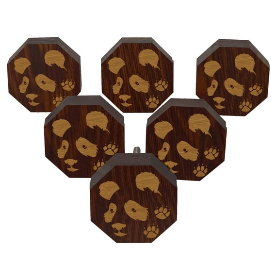 IBA Indianbeautifulart Brown Engraved Knobs Wooden Wardrobe Knobs Cabinet Drawer Pull 10 Pcs