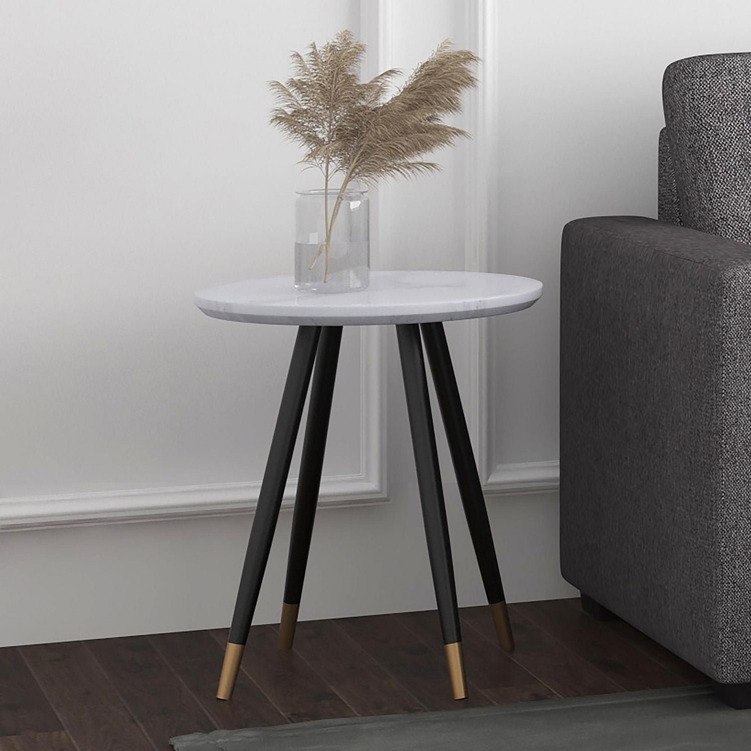 Contemporary Faux Marble Finish Round Accent Table