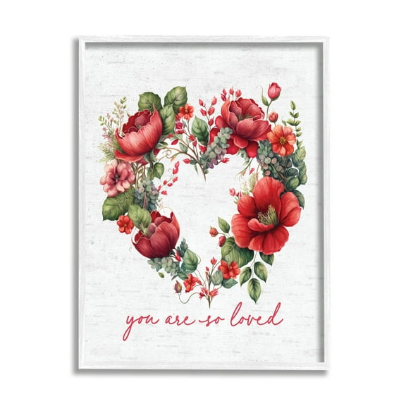 Stupell Industries Valentine's Heart Shaped Wreath Botanical & Floral Painting White Framed Art Print Wall Art, 11 x 14